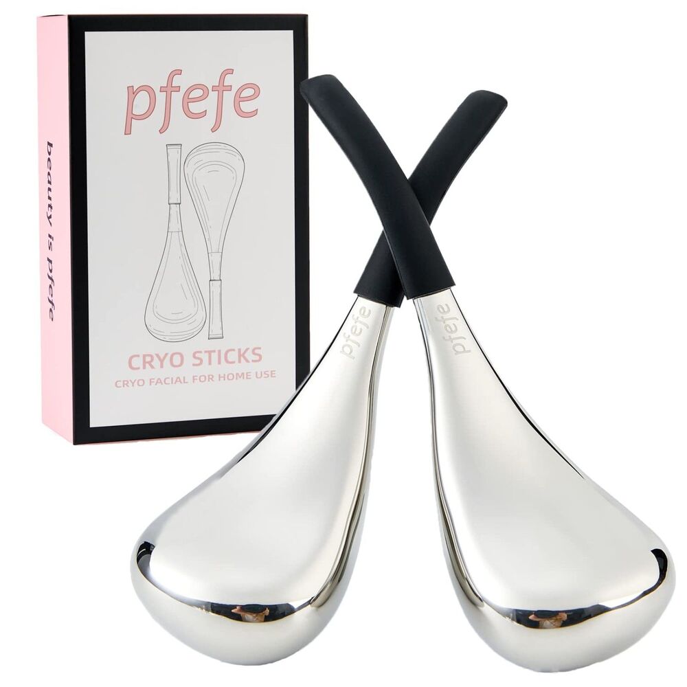 Pfefe Stainless Steel Facial Cryo Sticks Globes for Puffy Eyes w/Storage Case